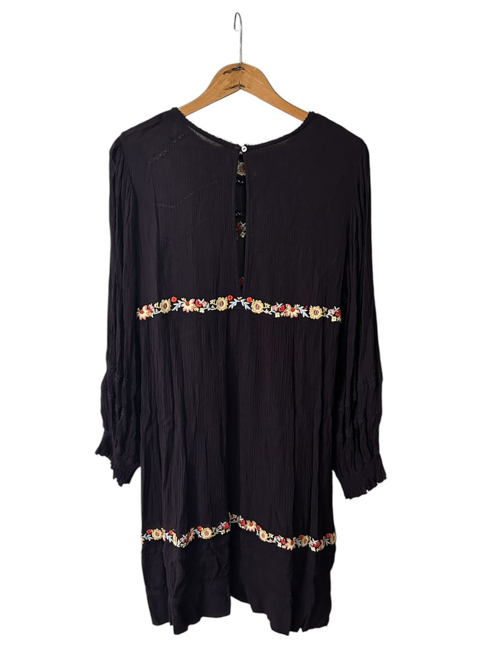 Free People | Women’s Black Floral Embroidered Long Sleeve Boho Pasadena Dress M - Picture 4 of 16